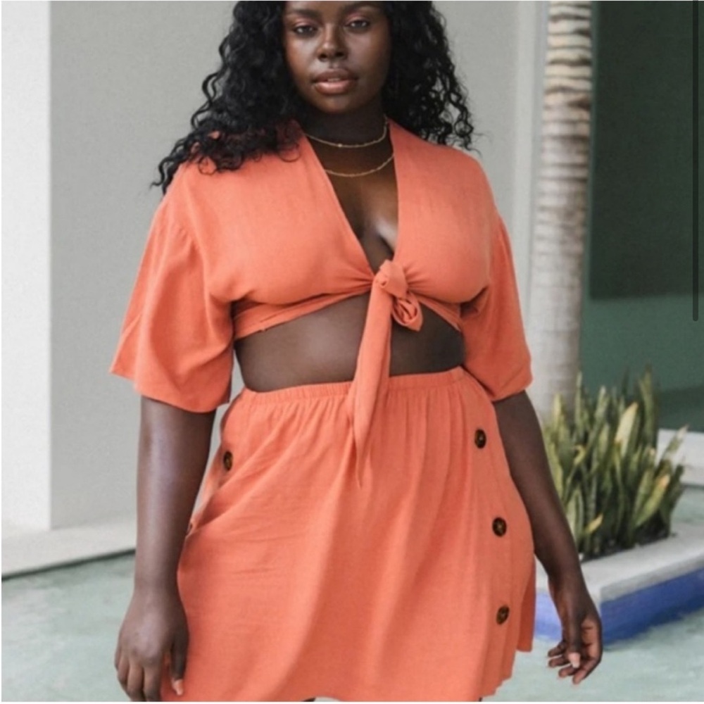 Toluca Swim Maria Tie-Front Linen Cover Up Top Medium Clay - Picture 4 of 9